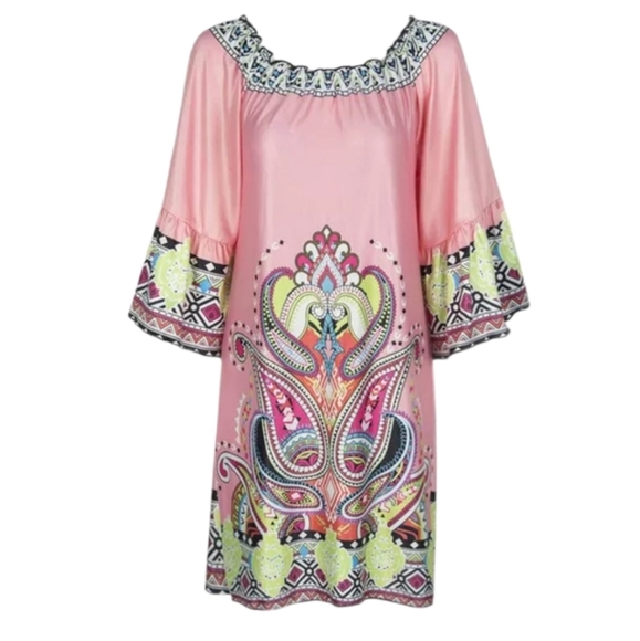 Yucan Off Shoulder Beach Pink Dress Balloon Slee… - Picture 5 of 13